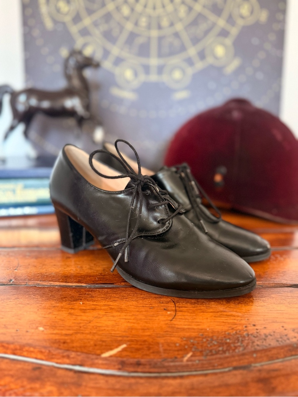 Classic Black Leather Lace-Up Women's Heels